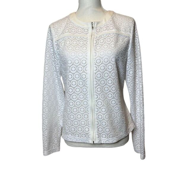 Doncaster White Sheer Lacy Crochet Look Zip Up Jacket Size 10 - Picture 1 of 11